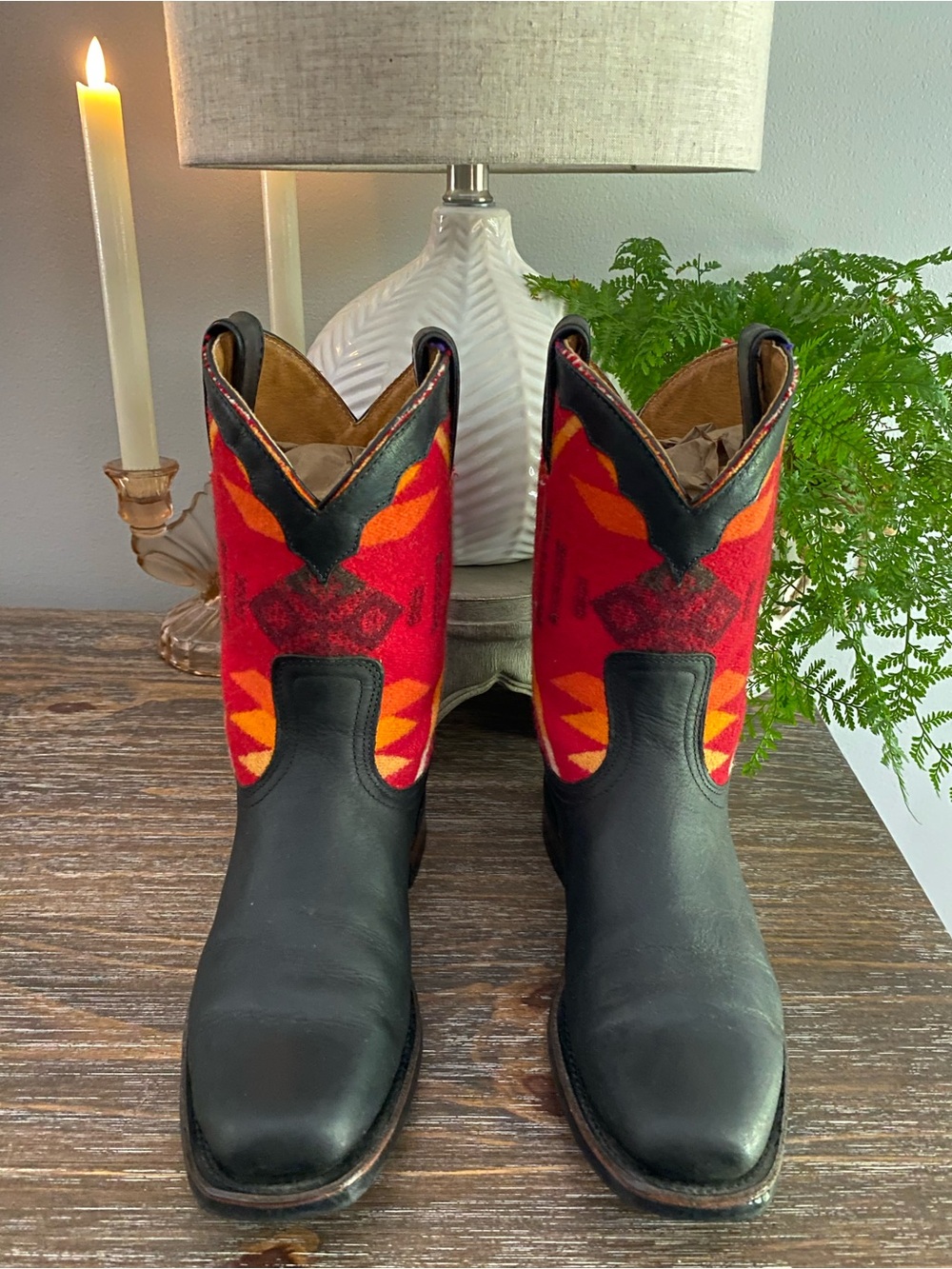 Boulet Paul Brodie Red Pendleton Wool Western Cowboy Cowgirl Boots Womens 7 Wide